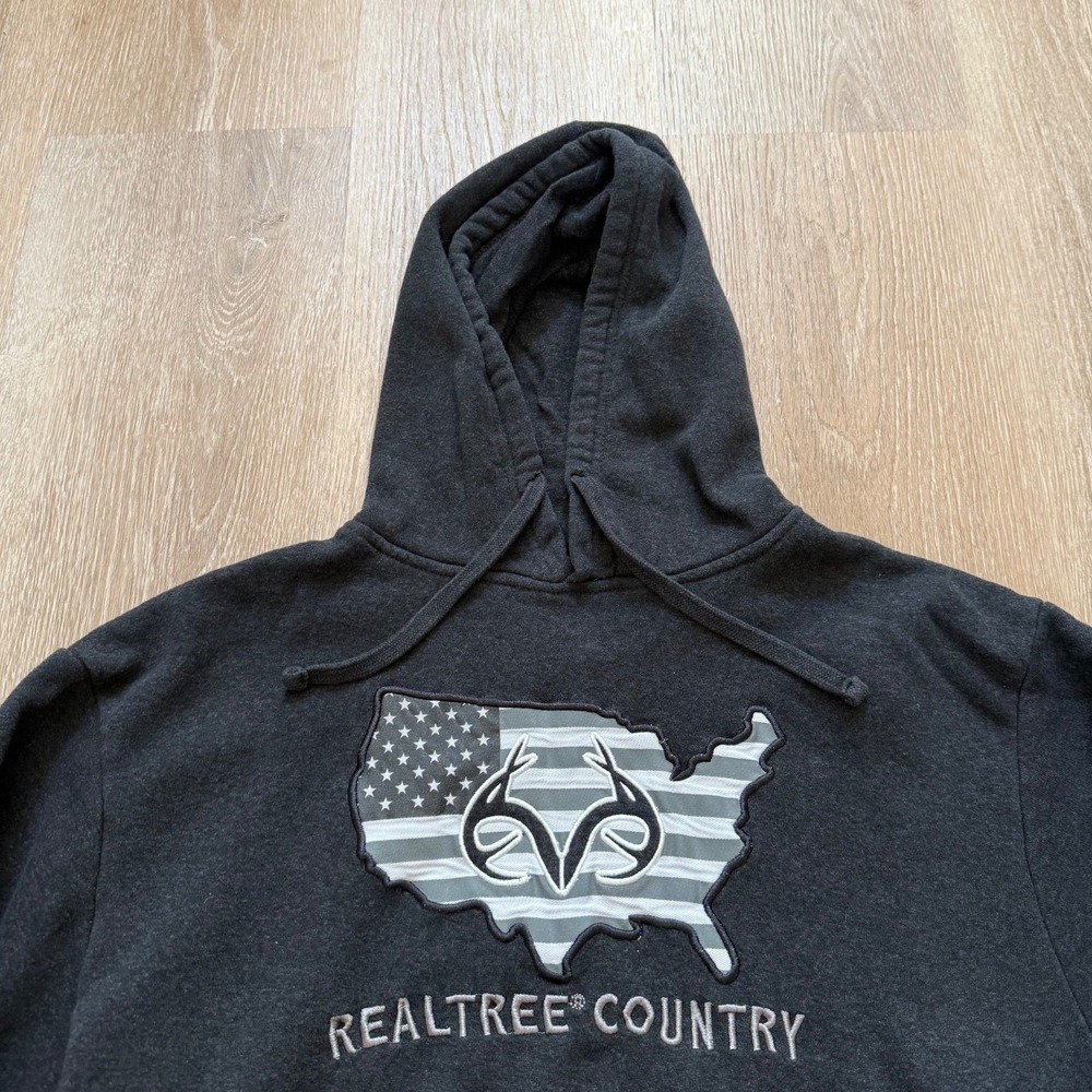 Realtree Hoodie Sweatshirt Men Size Medium Gray USA Graphic Logo Pullover - Picture 5 of 6